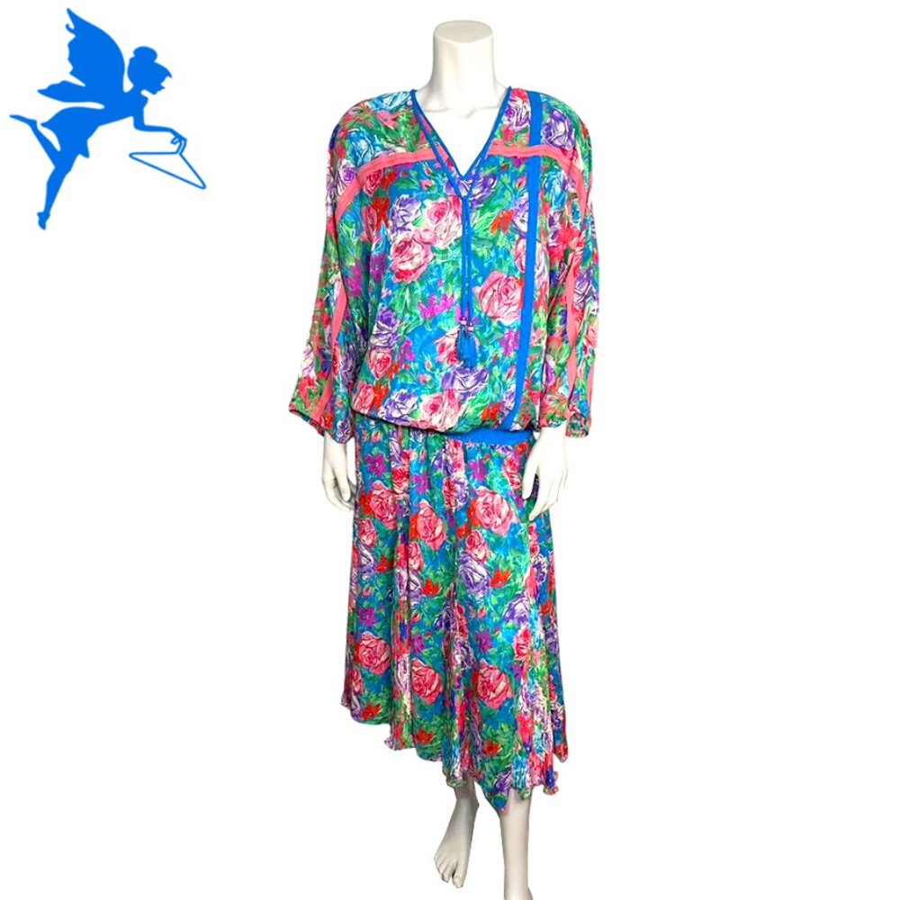 VINTAGE 1980's DIANE FREIS Floral Fantasy Dress